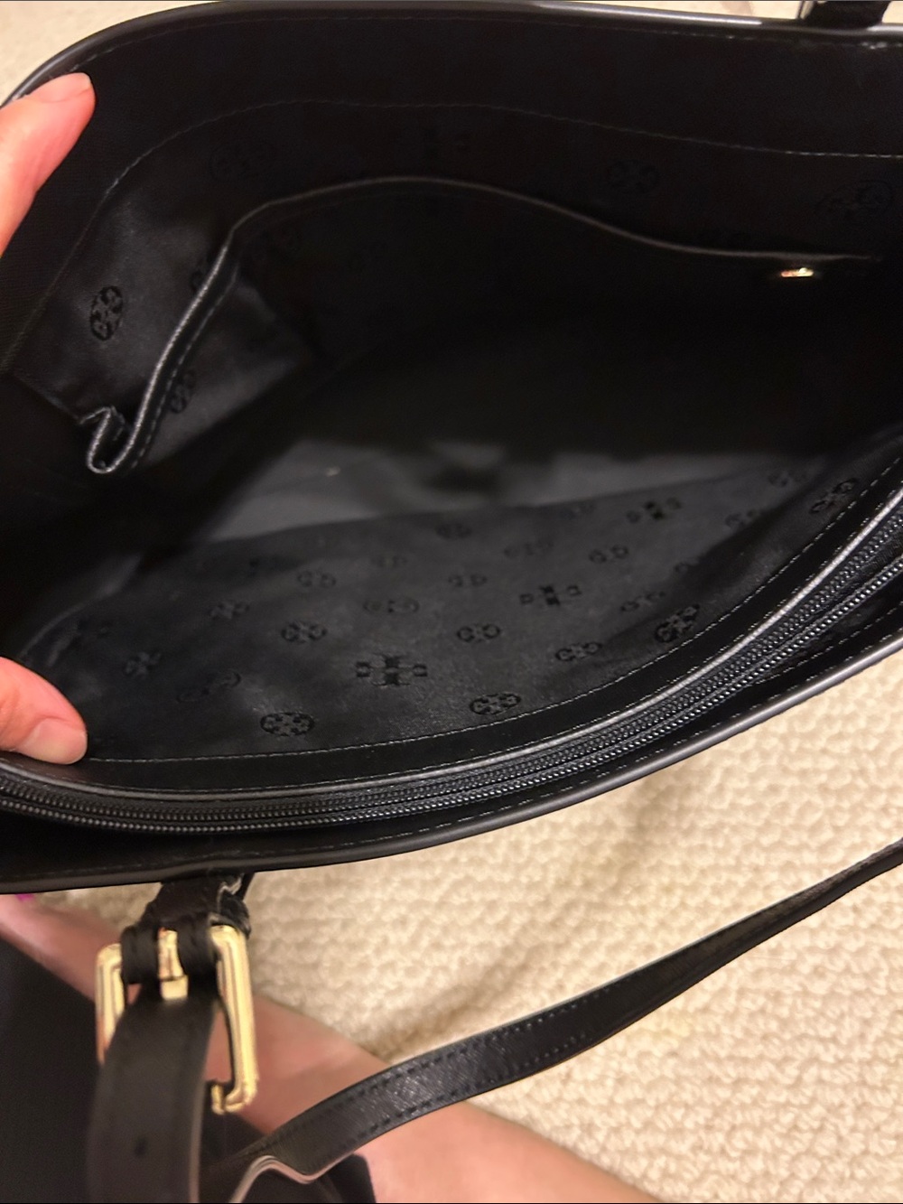 Tory Burch Black Leather Double-Handle Tote with Gold Hardware - Picture 5 of 8